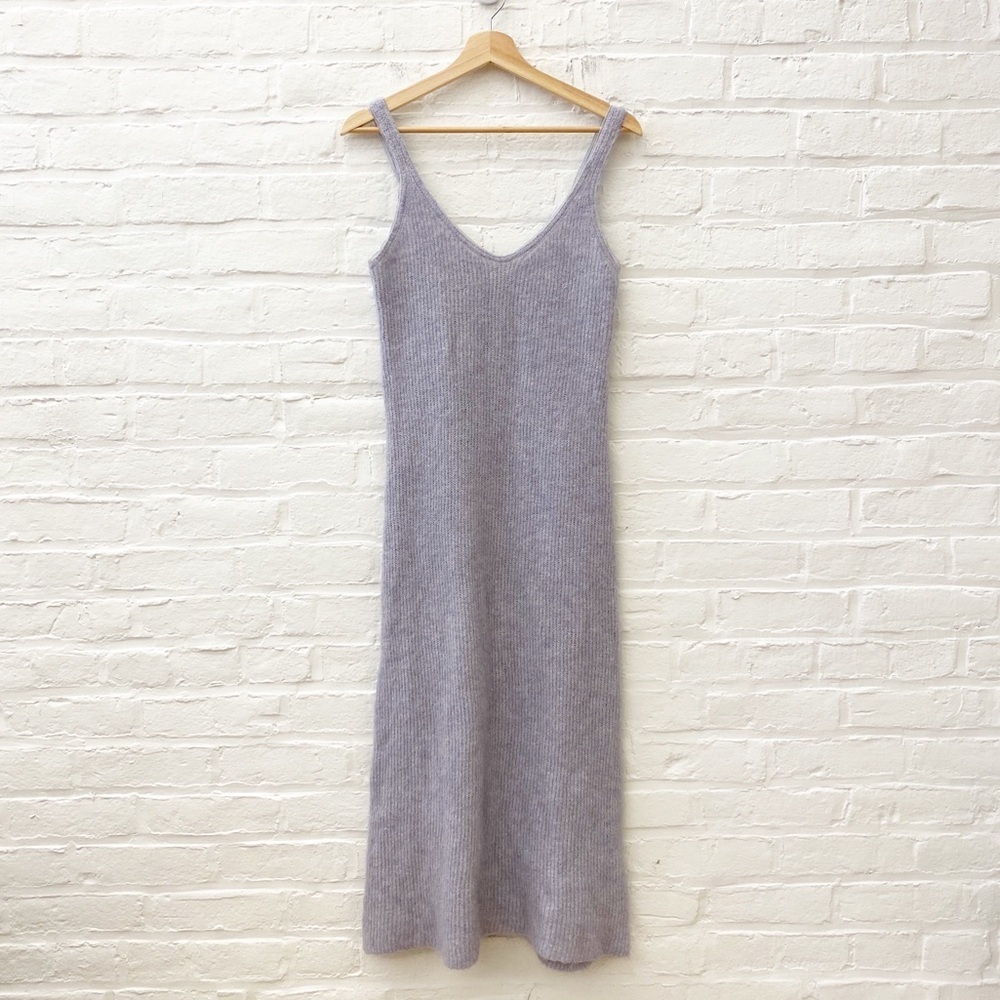 Zara || Wool Alpaca Beaded Sweater Dress Gray Lilac Medium